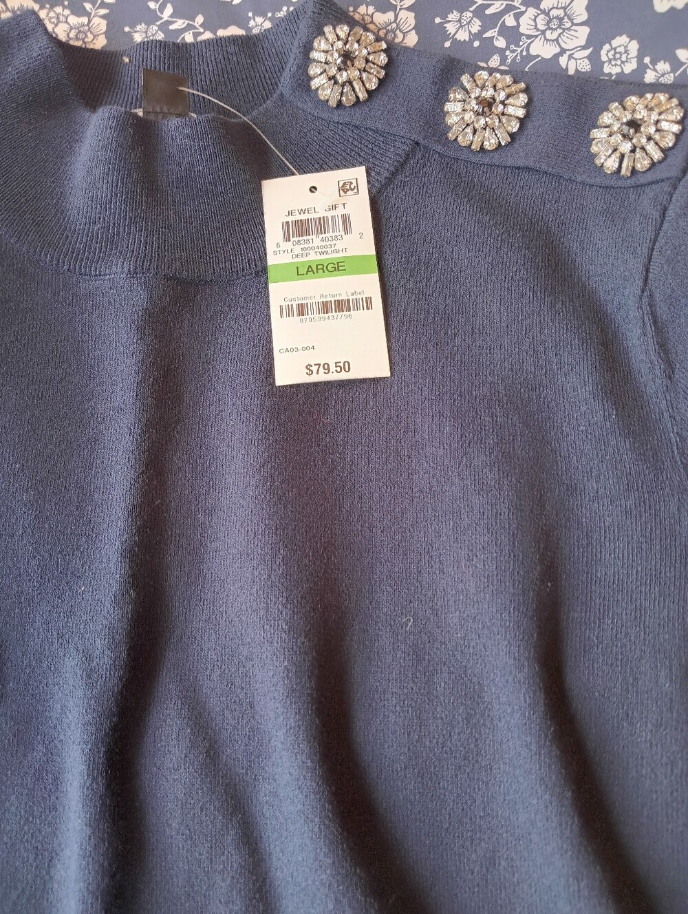 Navy Embellished Women’s Sweater - Large